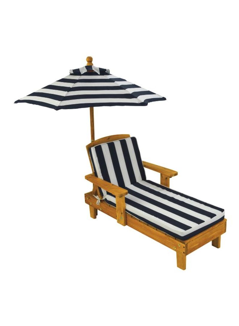 Outdoor Chaise With Umbrella Navy Blue/Brown/White