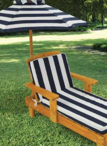 Outdoor Chaise With Umbrella Navy Blue/Brown/White