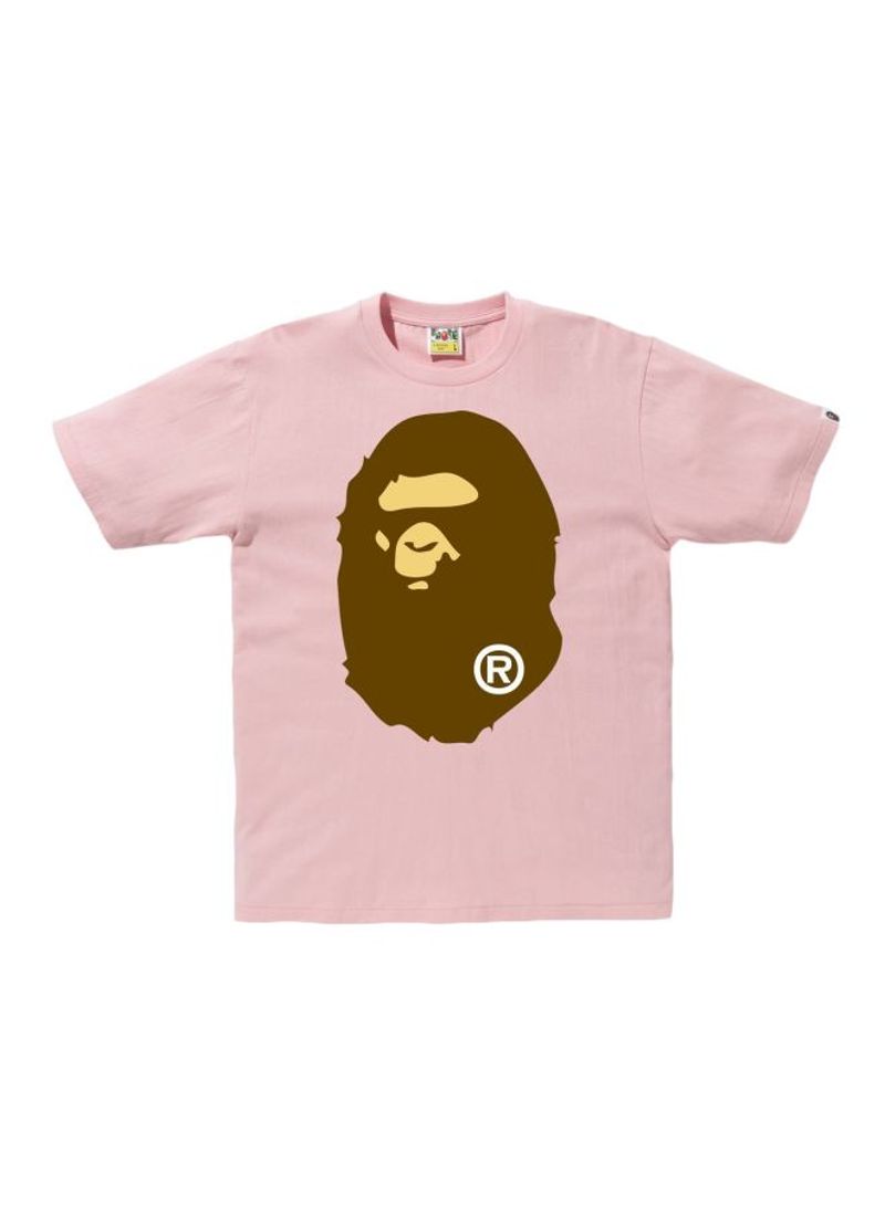 Ape Head Printed Cotton T-shirt Pink/Brown/Yellow