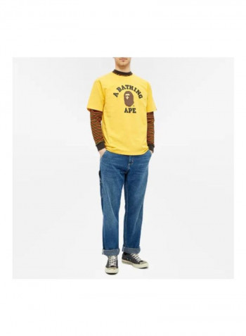 Printed Cotton T-shirt Yellow/Brown