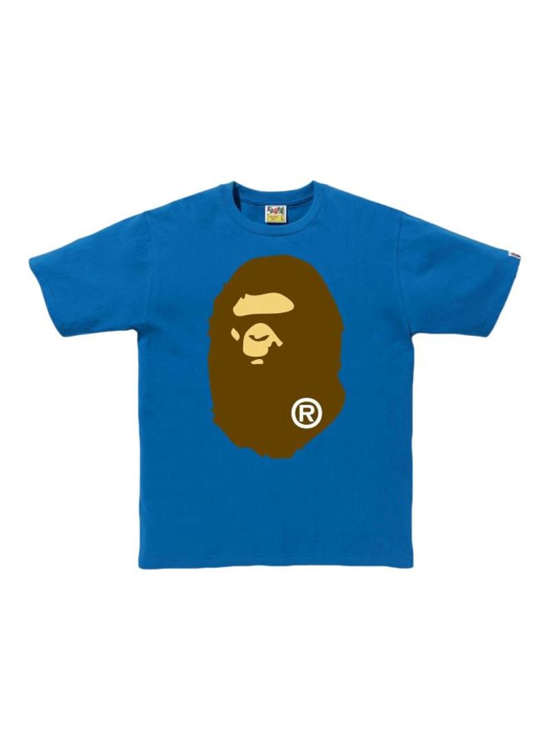 Ape Head Printed Cotton T-shirt Blue/Brown/Yellow