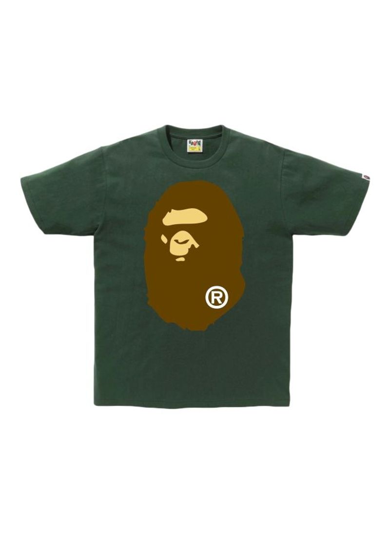 Ape Head Printed Cotton T-shirt Green/Brown/Yellow