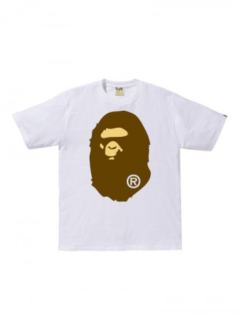 Ape Head Printed Cotton T-shirt White/Brown/Yellow