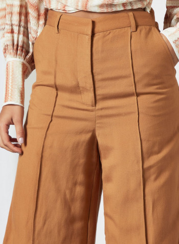 Pin Tuck Detail Trousers Tan