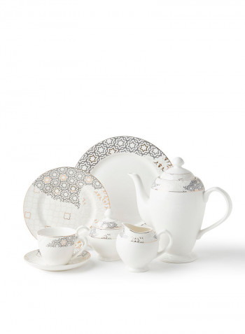 New Bone China Dinner Set, Plates, Mugs, Bowls, Cups, Saucers, Serves 8, Moroccan Gold 70-Piece