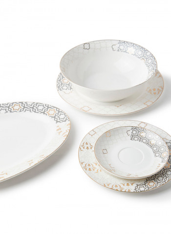 New Bone China Dinner Set, Plates, Mugs, Bowls, Cups, Saucers, Serves 8, Moroccan Gold 70-Piece