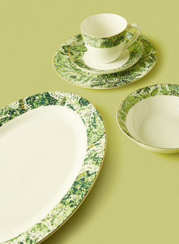 New Bone China Dinner Set, Plates, Mugs, Bowls, Cups, Saucers, Serves 8, Mosaic Green 70-Piece