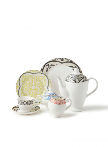 New Bone China Dinner Set, Plates, Mugs, Bowls, Cups, Saucers, Serves 8, Vivid Mosaic 70-Piece