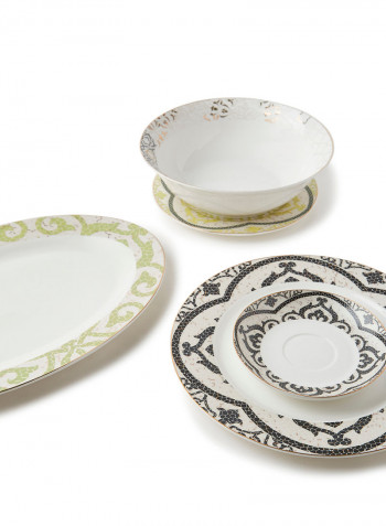 New Bone China Dinner Set, Plates, Mugs, Bowls, Cups, Saucers, Serves 8, Vivid Mosaic 70-Piece