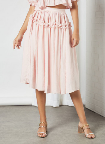 Ruffled Midi Skirt Pink