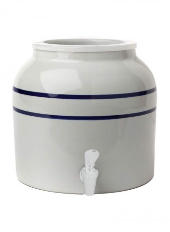 2-Piece Porcelain Dispenser With Wood Counter Stand White/Blue/Brown 14x14x15inch