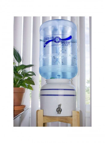 2-Piece Porcelain Dispenser With Wood Counter Stand White/Blue/Brown 14x14x15inch