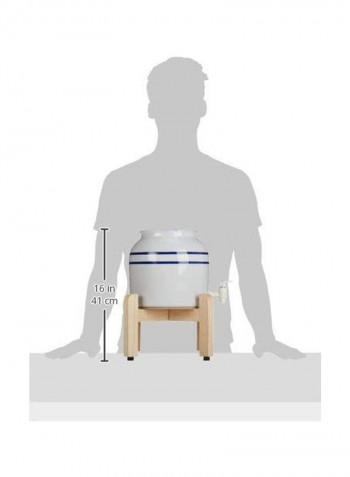 2-Piece Porcelain Dispenser With Wood Counter Stand White/Blue/Brown 14x14x15inch