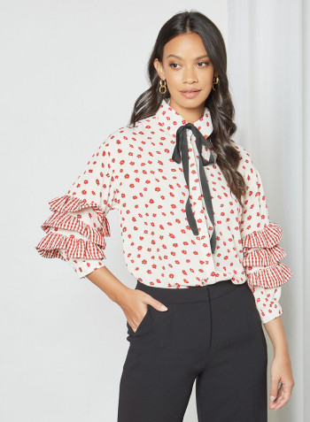 Floral Print Ruffle Blouse Multicolour