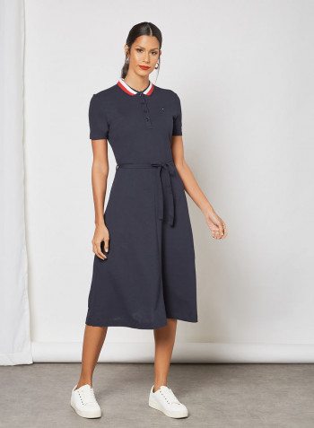 Contrast Collar Polo Dress Desert Sky