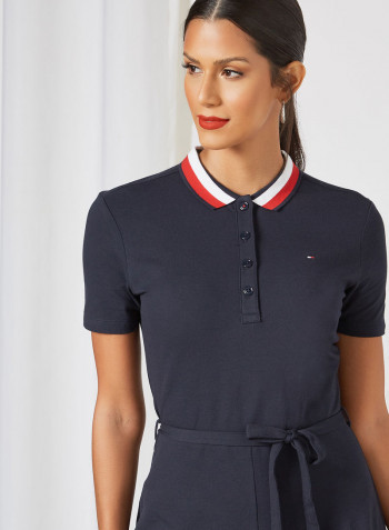 Contrast Collar Polo Dress Desert Sky