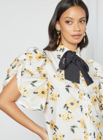 Floral Puff Sleeve Blouse Ivory