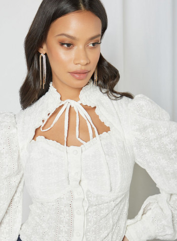 Floral Embroidered Top White