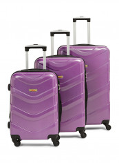 Textured Hardside 3 Piece Luggage Trolley Set Purple