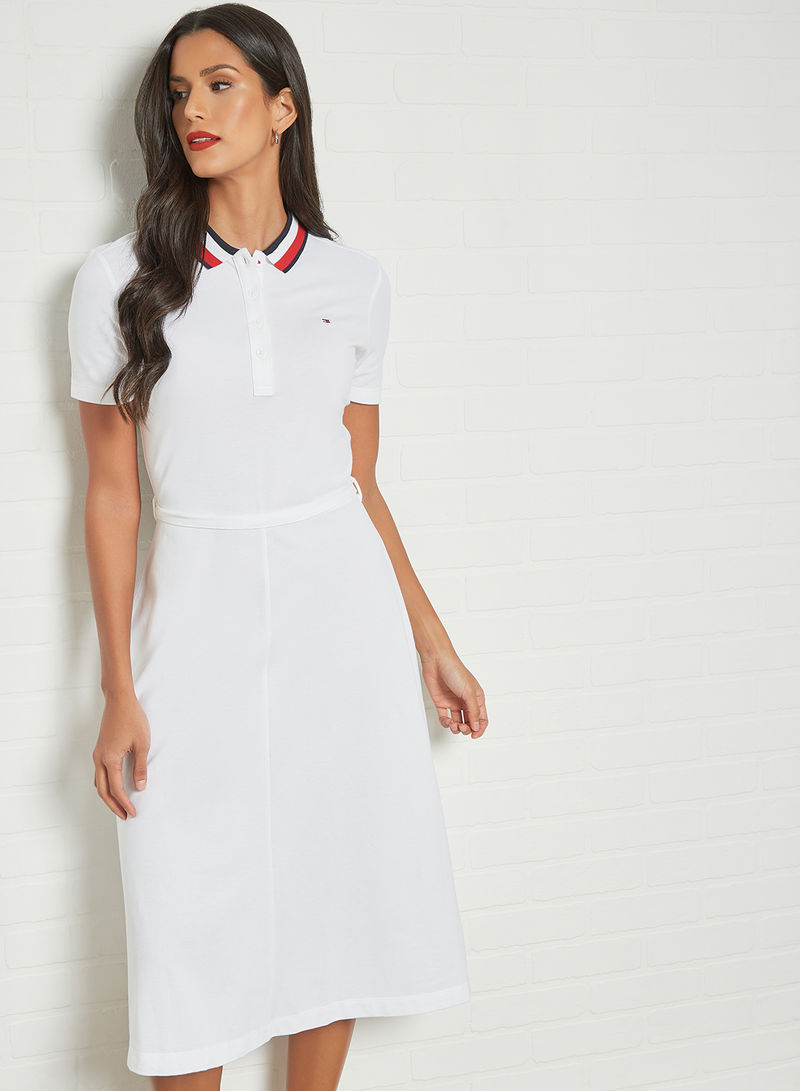 Belted Polo Dress White