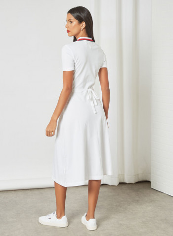 Belted Polo Dress White