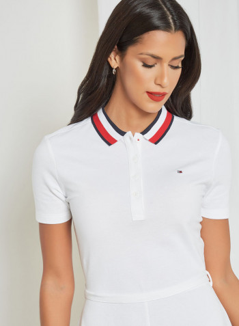 Belted Polo Dress White