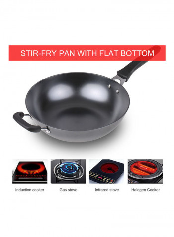 12-inch Cast Iron Wok Fry Pan with Lid PFOA-Free Nonstick Stir-Fry black 57.00 x 16.00 x 38.00cm