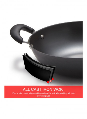 12-inch Cast Iron Wok Fry Pan with Lid PFOA-Free Nonstick Stir-Fry black 57.00 x 16.00 x 38.00cm