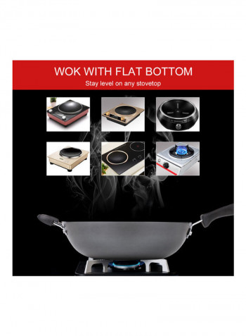 12-inch Cast Iron Wok Fry Pan with Lid PFOA-Free Nonstick Stir-Fry black 57.00 x 16.00 x 38.00cm