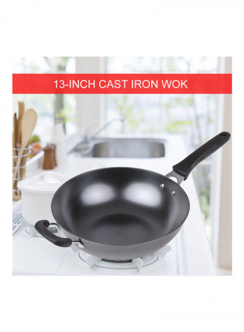 12-inch Cast Iron Wok Fry Pan with Lid PFOA-Free Nonstick Stir-Fry black 57.00 x 16.00 x 38.00cm