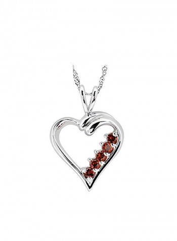 Sterling Silver Garnet Studded Open Heart Pendant Necklace