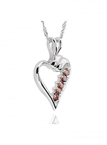 Sterling Silver Garnet Studded Open Heart Pendant Necklace