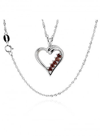 Sterling Silver Garnet Studded Open Heart Pendant Necklace