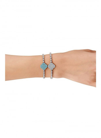925 Sterling Silver Crystal Studded Clover Bracelet