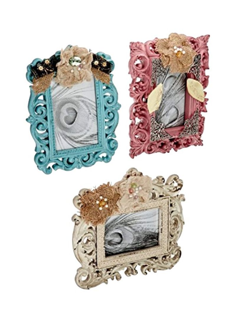 3-piece Embellished Photo Frame Pink/Beige/Blue 11x11inch