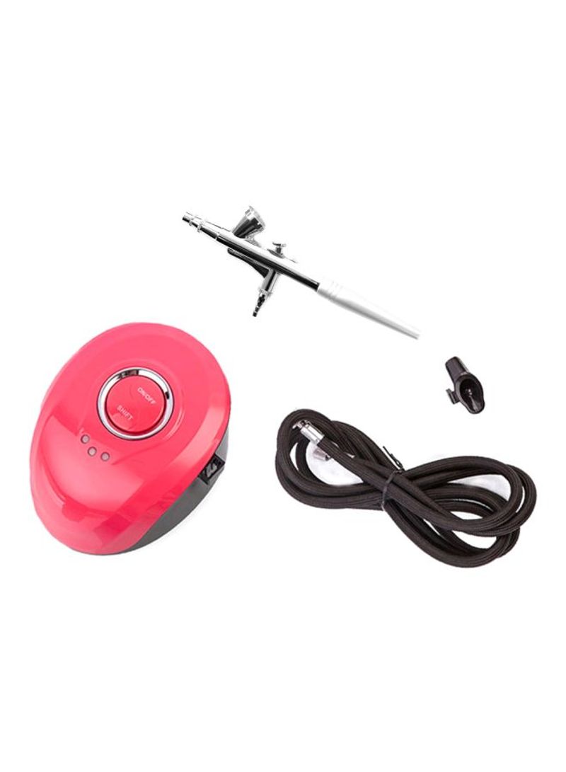 Airbrush With Portable Air Compressor Kit Red/Black/White 14x8x11centimeter