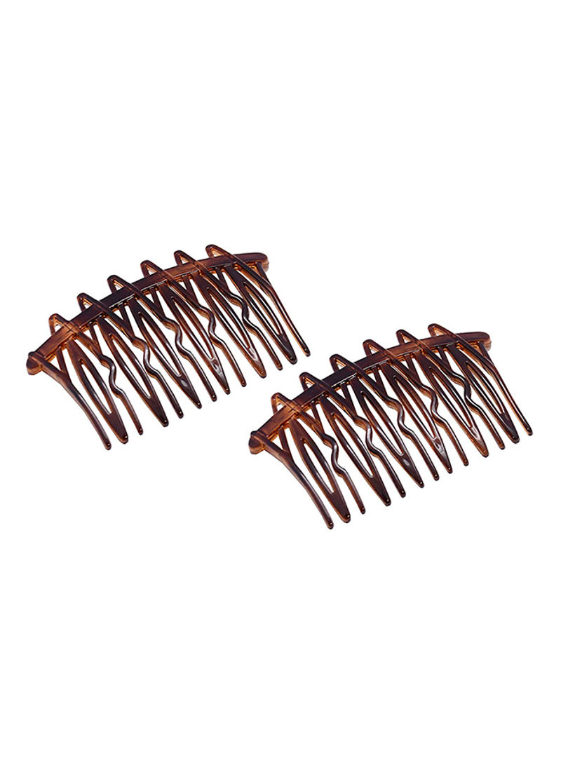 2-Piece French Weave Side Hair Comb Brown 3.15inch