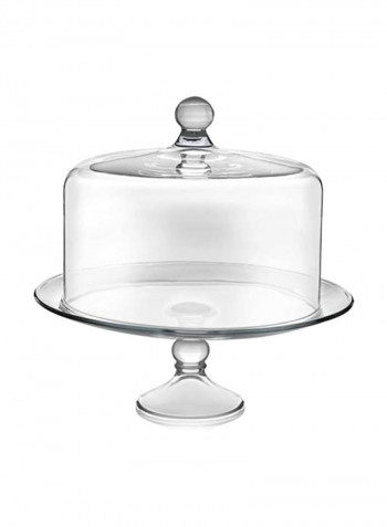 2-Piece Selene Glass Cake Stand With Dome Clear 13inch