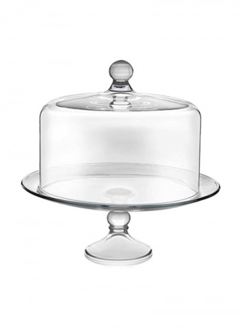 2-Piece Selene Glass Cake Stand With Dome Clear 13inch