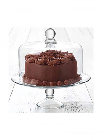 2-Piece Selene Glass Cake Stand With Dome Clear 13inch