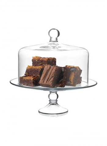 2-Piece Selene Glass Cake Stand With Dome Clear 13inch