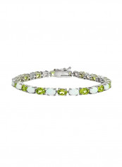 925 Sterling Silver Peridot And Created Opal Tennis Bracelet