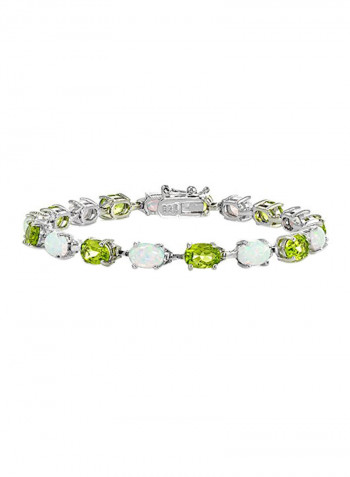 925 Sterling Silver Peridot And Opal Studded Bracelet