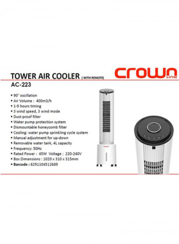 Tower Air Cooler Machine 4L AC-223 White/Black