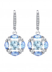 925 Sterling Silver Dangle Earrings With Topaz And Tanzanite