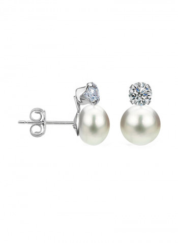 925 Sterling Silver Stud Earrings With Pearl And Cubic Zirconia