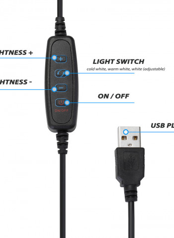 USB LED Selfie Round Light Photography Video Makeup Dimming Fill Lamp 10.2inch Black