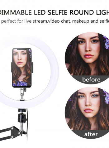 USB LED Selfie Round Light Photography Video Makeup Dimming Fill Lamp 10.2inch Black