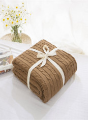 Cable Knit Solid Color Throw Blanket Cotton Brown 180x200centimeter
