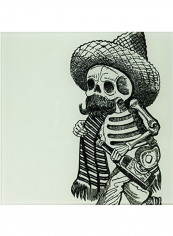 Day Of The Dead Skeleton Printed Decorative Wall Hanging Tile Black/White